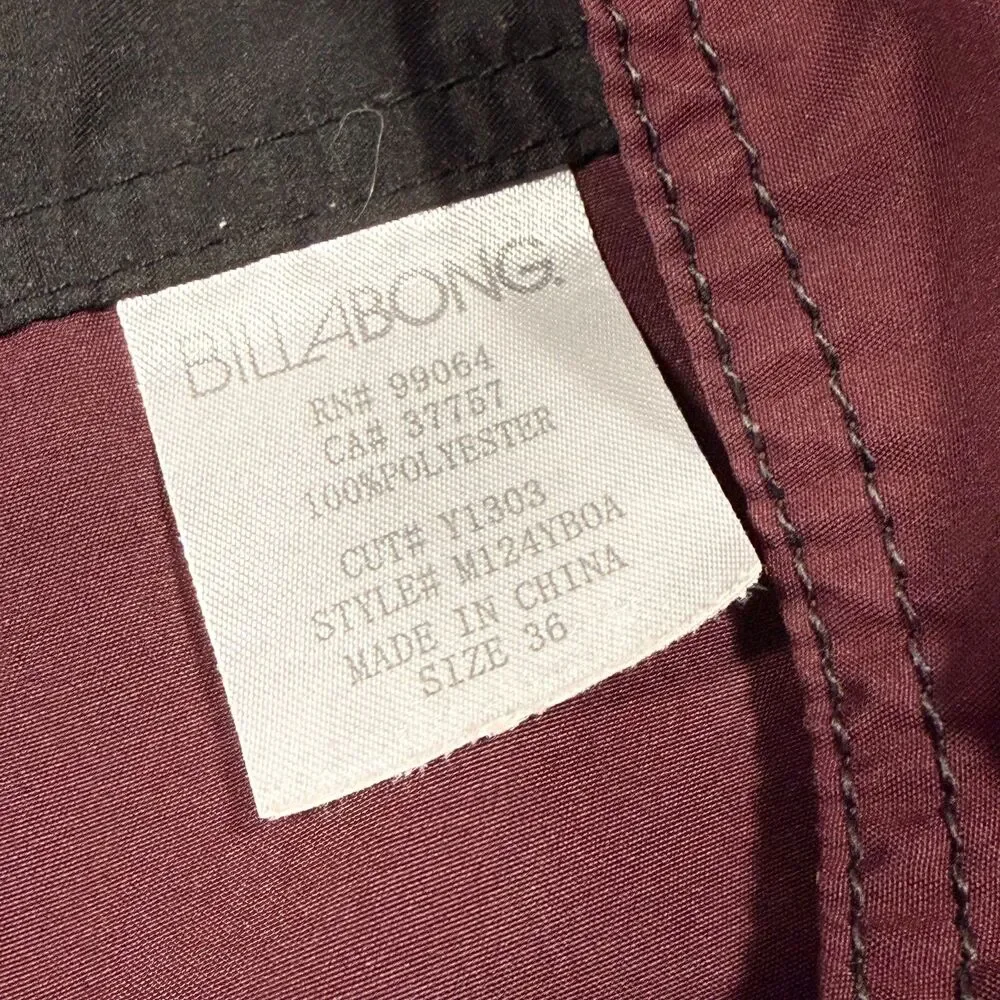 Vintage Y2K Era Billabong Maroon Polyester Cargo Board Shorts Size 36